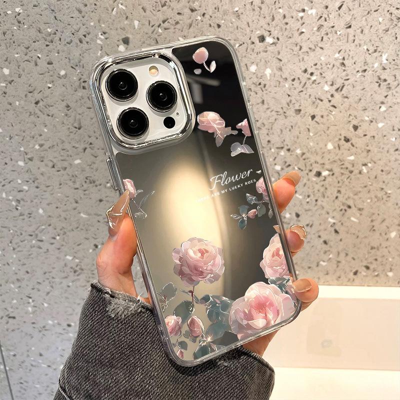 Pink Rose for iPhone17ProMax Mobile Phone Case 16Pro Apple 13/14 Large Hole 15 Makeup Mirror