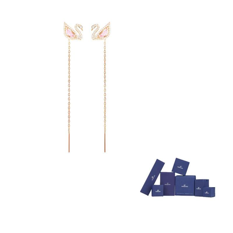 Swarovski Swan Gold Plated Earrings Womens Rouge Pink
