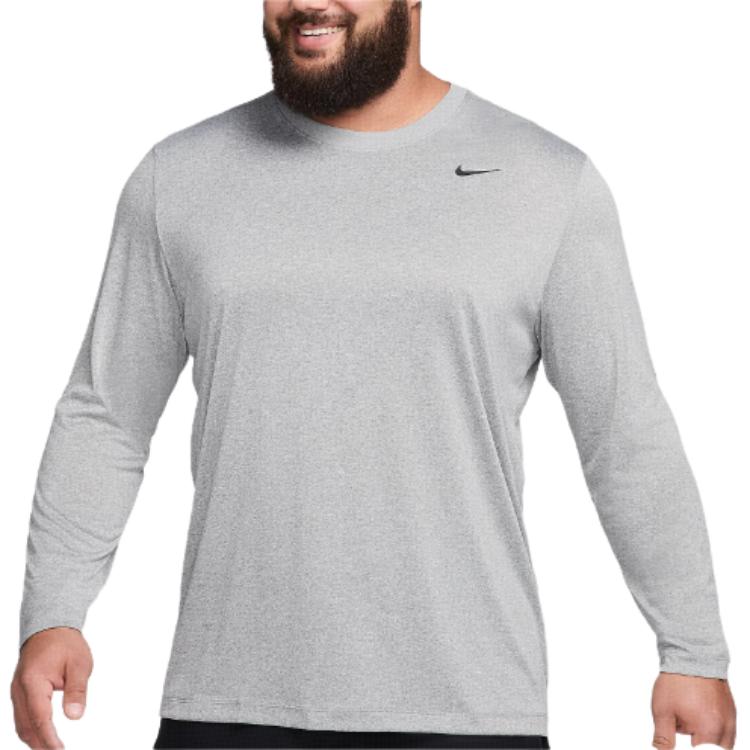 Nike Dri-FIT Legend Logo Print Comfort Crew Neck Long Sleeve T-Shirt Men Tops Gray DX0993-063