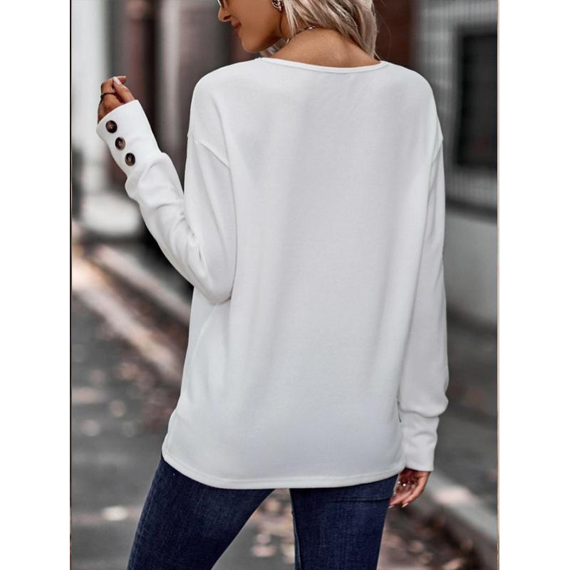 Women's V-Neck Button Down Shirt 2025 Fall Winter Long Sleeve Loose Fit Casual Top Blouse