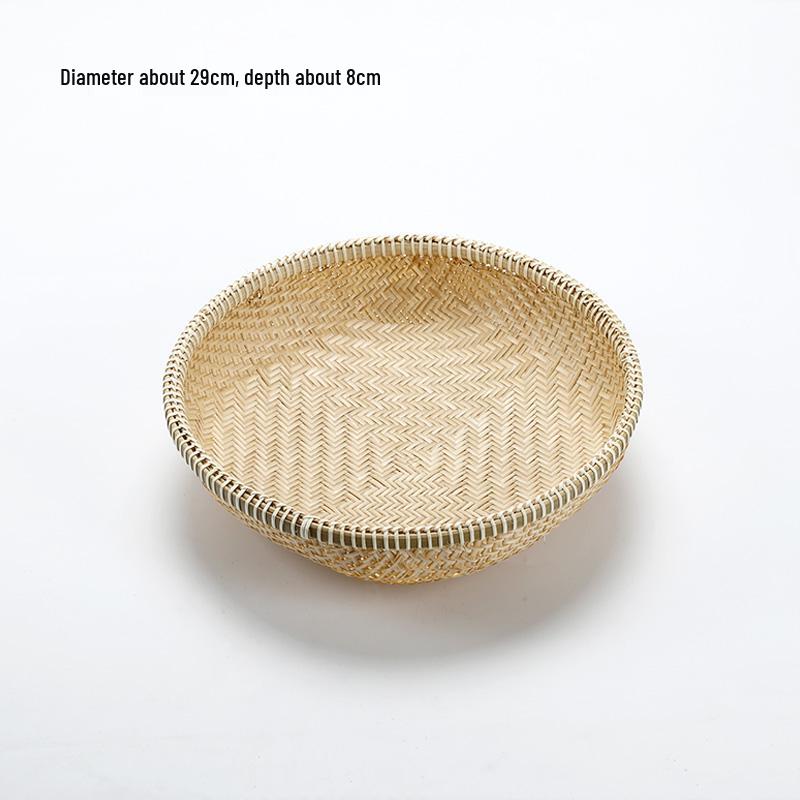 Handmade Bamboo Woven Basket for Fruits and Snacks - Round Living Room Storage Tray