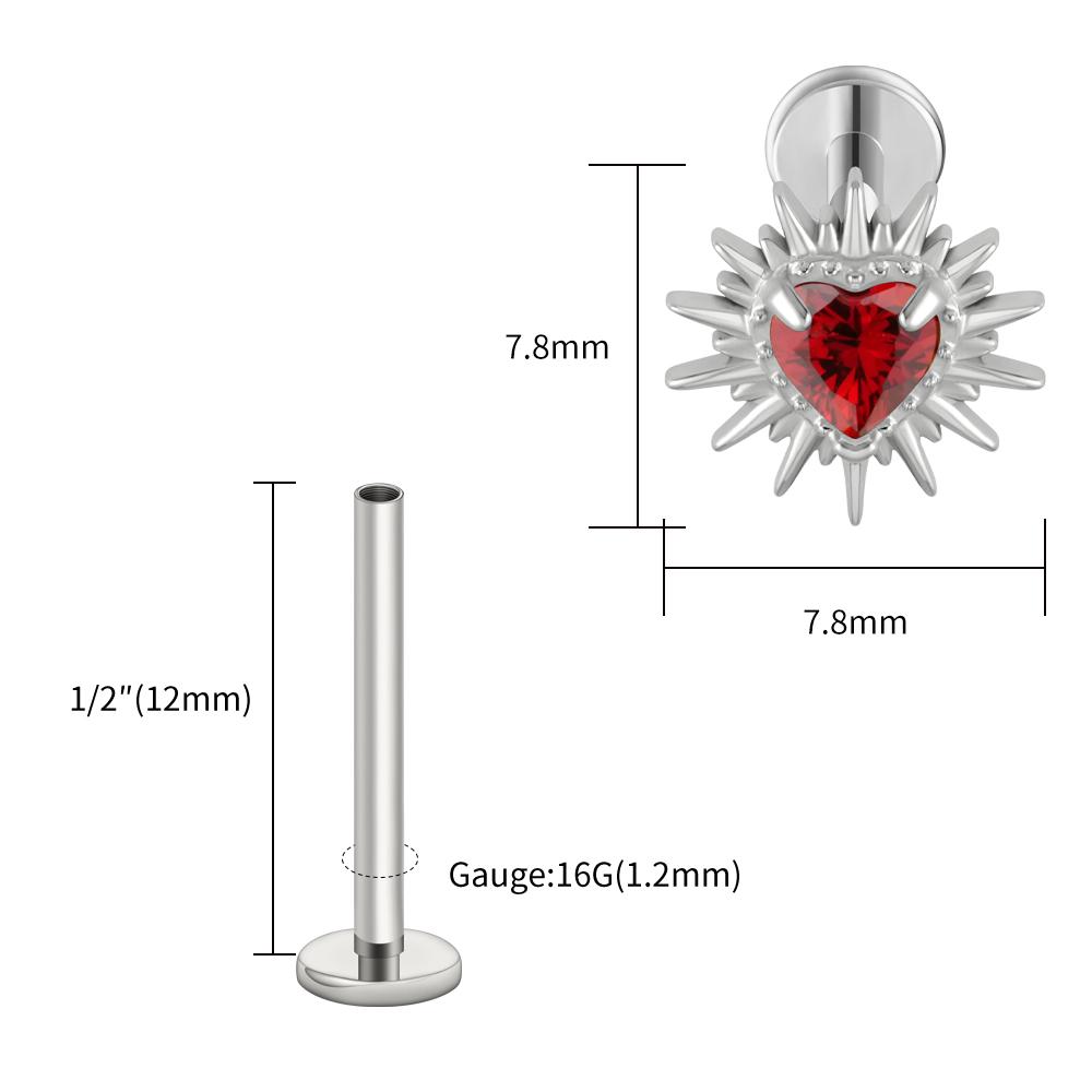 Stud Labret Flat Back Coração Quebrado ASTM F136 Titânio Right Grand 16G Argola de Cartilagem Coração CZ Piercing Helix Tragus Joia