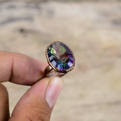Faceted Rainbow Mystic Topaz Ring Electroformed Copper Adjustable Ring Handmade Jewelry Gemstone Ring Electroformed Jewelry Anniversary Gift
