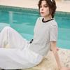 ELLE Retro Stripe Color Block Twist Short Sleeve T-Shirt