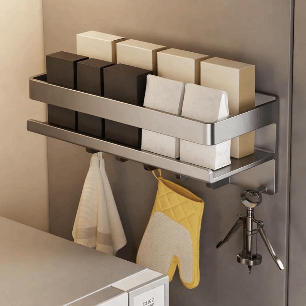 Carbon Steel Refrigerator Magnetic Shelf Punch Free Wall Mounted Kitchen Storage Shelves Large Capacity Space Saving