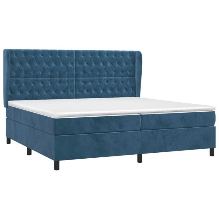 Maison Exclusive - Dark Blue Bed Slat Base and Mattress 200x200cm Velvet