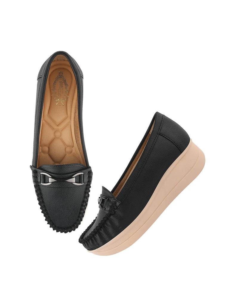 Shoetopai Women'S Black Comfort Loafers  Soft Faux Leather Slip-On Shoes With Cushioned Sole, Casual Footwear Eu36