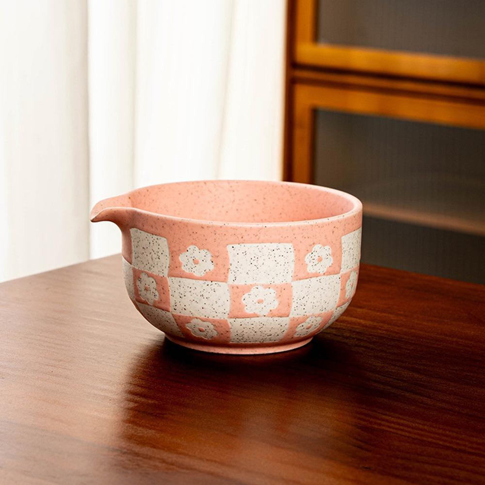 Checkered Sakura Pattern Matcha Whisk Stand Ceramic Green Tea Maker Cup for Tea Set Accessories