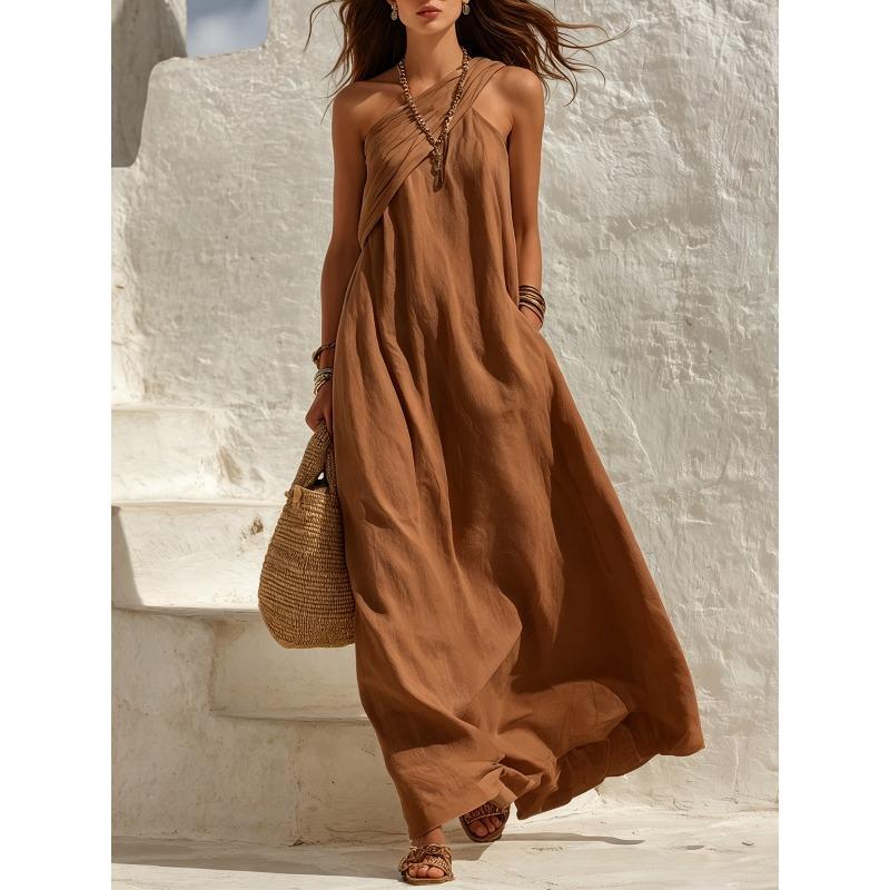 MGHR Women's Fashion Sleeveless Summer Spring Solid Color Print Casual Dresses