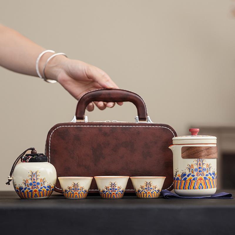 Retro Wave Portable Tea Set: Outdoor Gongfu Pot for Business & Cultural Travel