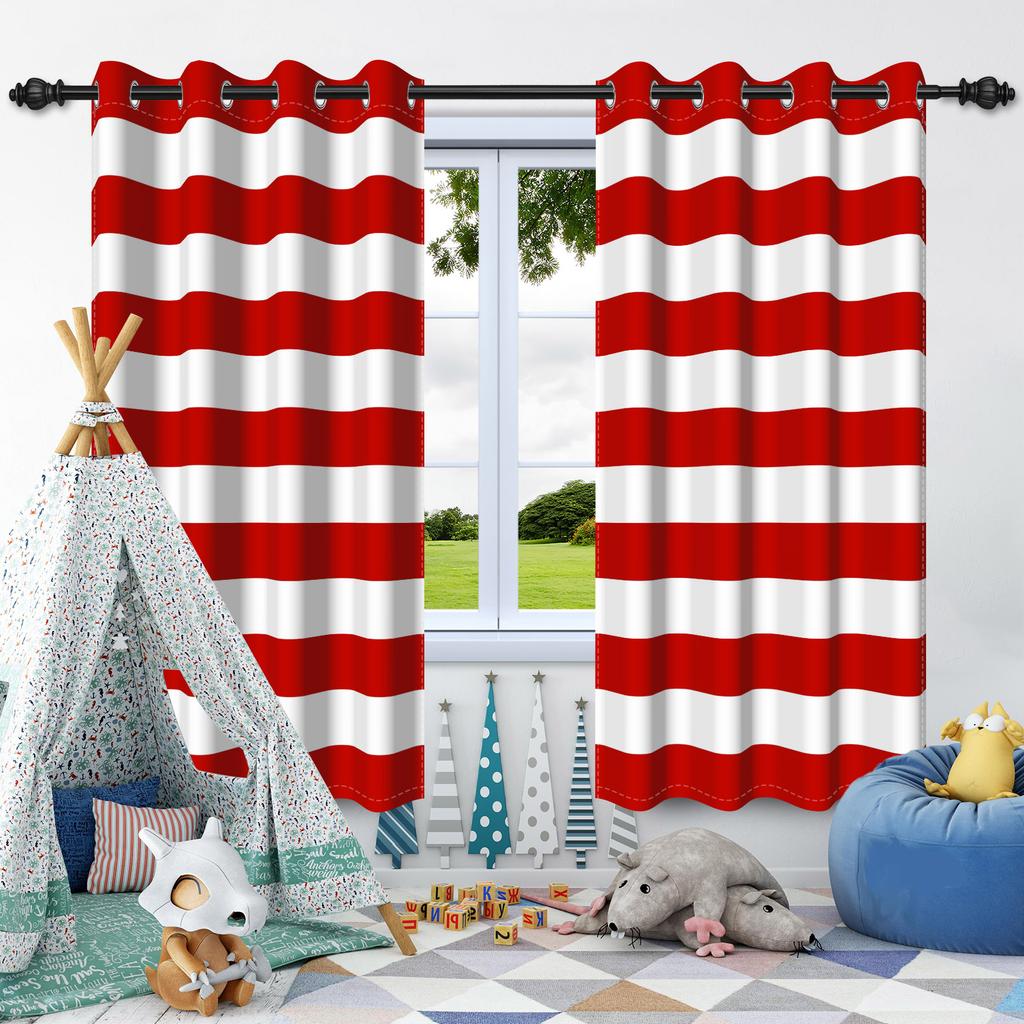 2pcs Simple Solid Color Transverse Striped Blackout Curtains for Bedroom Living Room Darkening Thermal Insulated Window Curtains