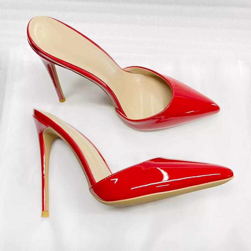 Hohe Qualität 8/10/12cm Stiletto High Heels Mules Damen Lackleder Hochzeit Braut Glitzernde Mules Luxus Designerschuhe für Damen