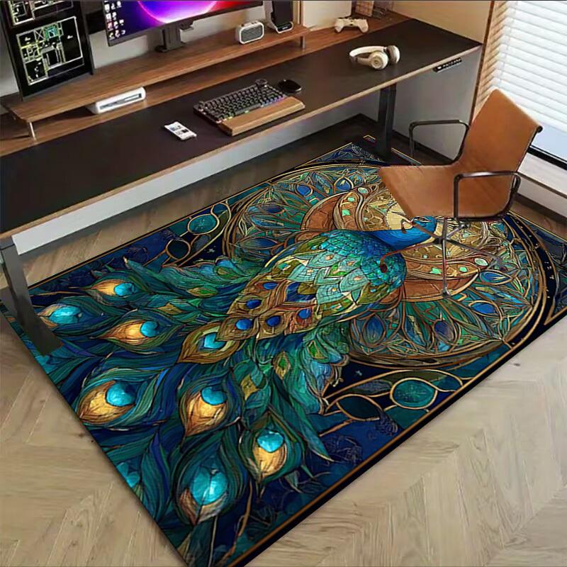 1PC Peacock Stained Glass Extra Large Non Slip Floor carpet, Office, family, Studio   Large Area Rug Indoor Rugs, Bold Statement Piece