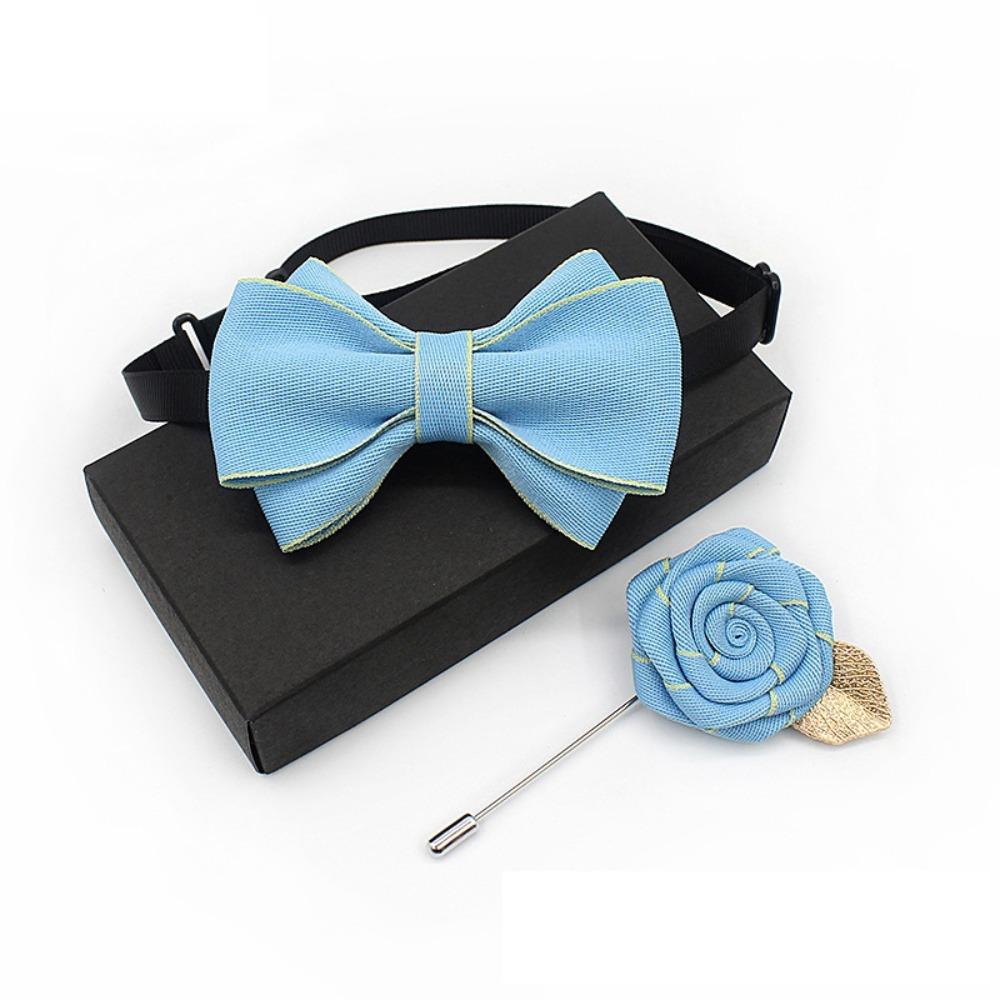 Polyester Neck Collar Adjustable Ribbon Bowtie Fashion Bow Tie Brooches Set  Business