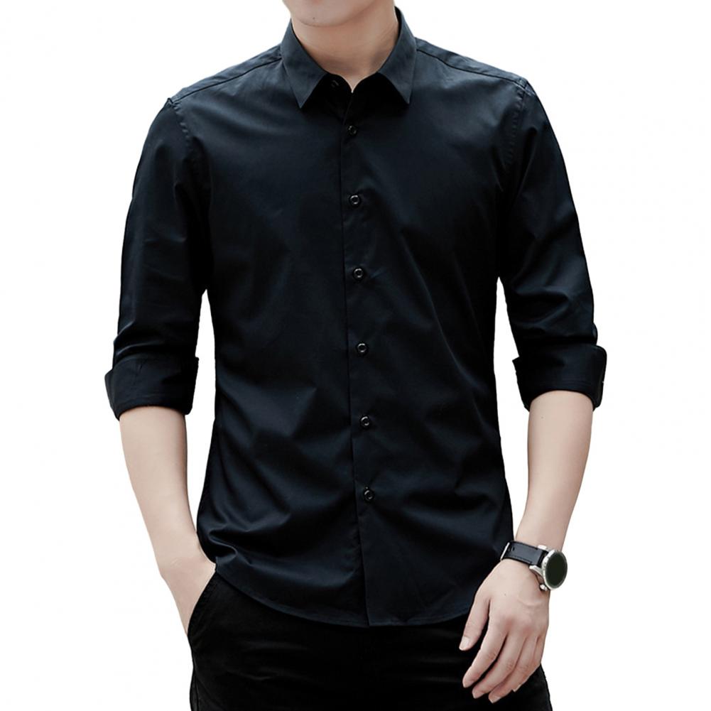 

Мужская деловая рубашка с отворотом, длинный рукав, однобортный кардиган, однотонный цвет, мягкие пуговицы, большие размеры, повседневная мужская офисная рубашка XL чёрный