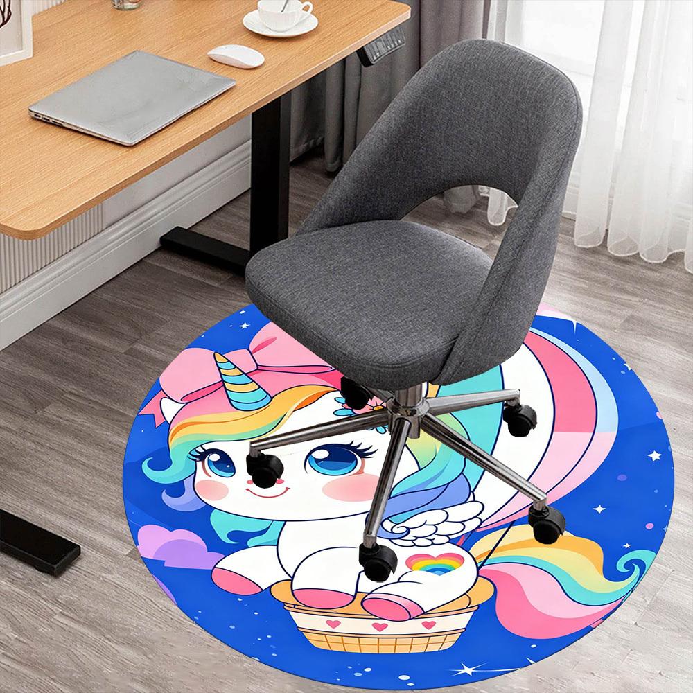 1PC Unicorn Balloon Round Chair mat Area Rug - Non-Slip, Floor Mat for Office, Bedroom, and Indoor Decor -Gift D1127265