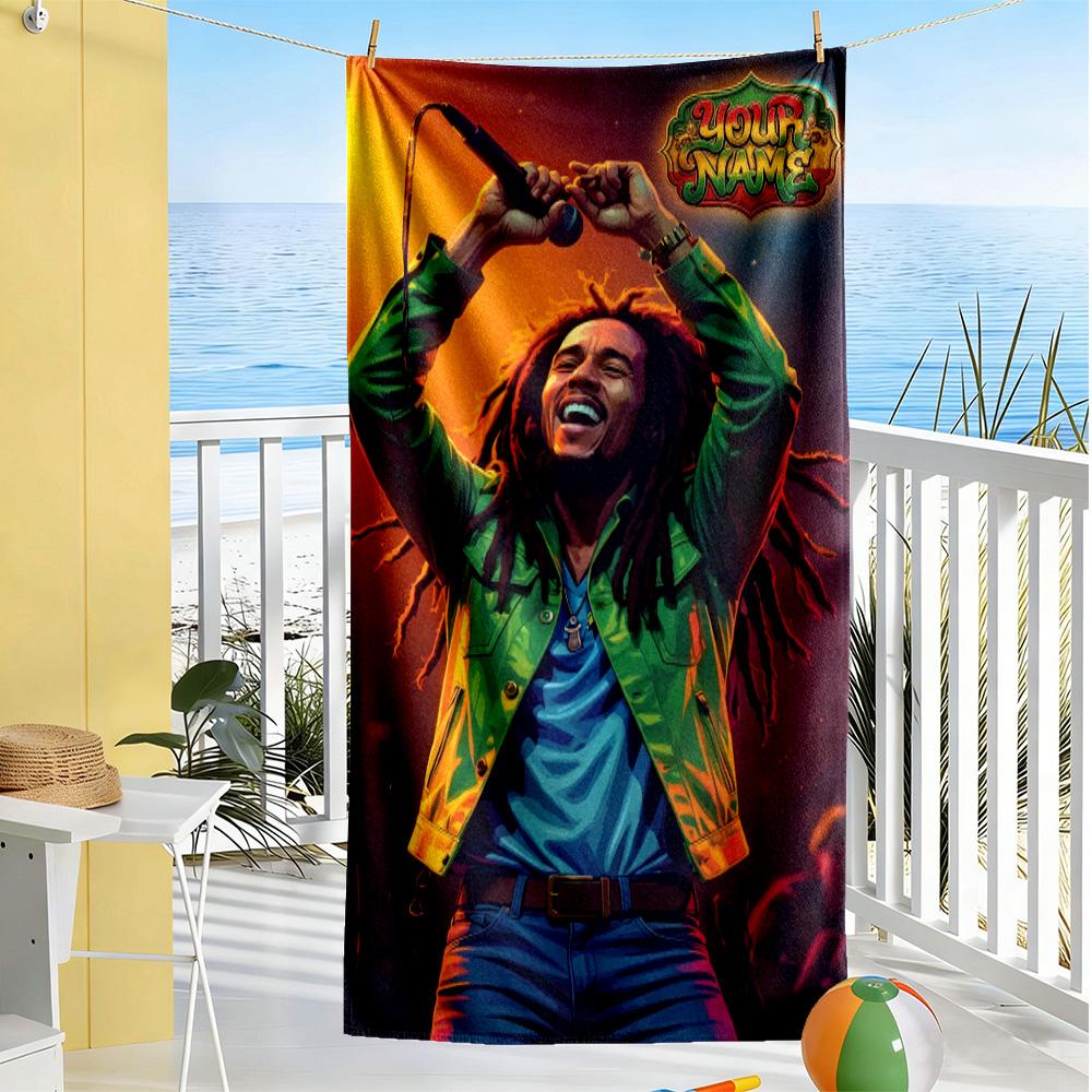 Bob Marley Customize Your Name Beach Towel Super Soft & Absorbent Portable for SwimmingBeachCamping Travel Beach AccessoriesGym