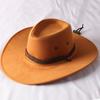 Vintage Western Cowboy Hat Solid Color Basin Hat Wide Brim Jazz Hat Outdoor Sun Protection for Hiking Camping Riding