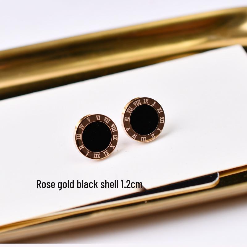 Unisex Roségold & Schwarze Titanstahl Ohrstecker