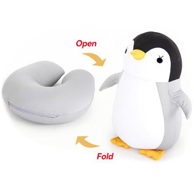 2 in 1 Verformbares U-förmiges Reisekissen für Erwachsene/Kinder Pinguine, Katze, Tierform, Reisekissen, Plüschtier, Nackenkissen