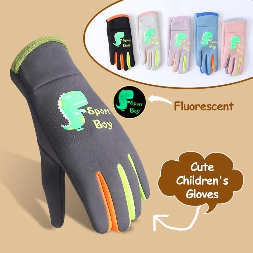Cartoon Full Finger Gloves Nightlight Snowboard Mittens Fashion Children Ski Gloves  Outdoor Sports