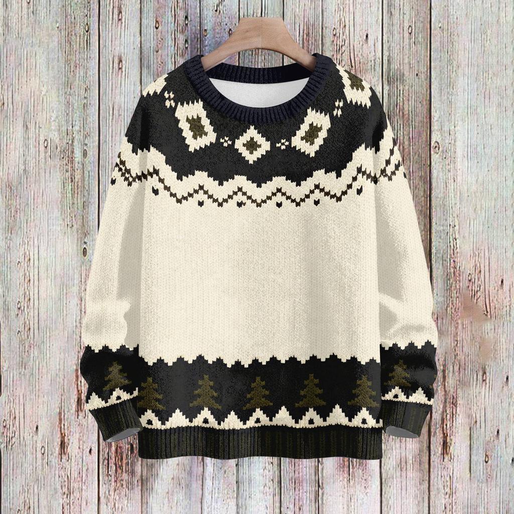 Maglione da donna casual elegante a maniche lunghe con scollo a V e stampa geometrica