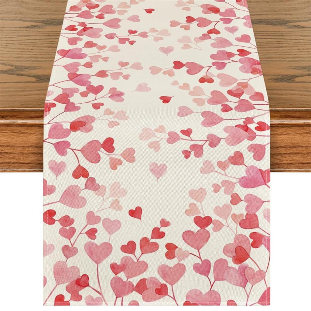 Valentine's Day Red Love Hearts Table Runner, Super Soft Tablecloth, Anniversaries, Engagement, Kitchen Dining Fireplace Mantel Decor