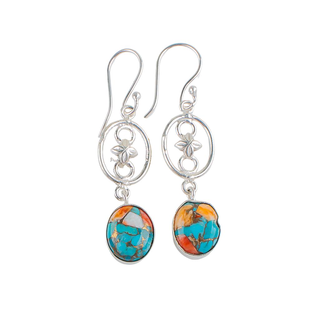 Bijoux Boucles d'Oreilles Faits Main en Argent Sterling 925 Pierre Précieuse d'Huître Épineuse Naturelle 2.00" EE-17-36