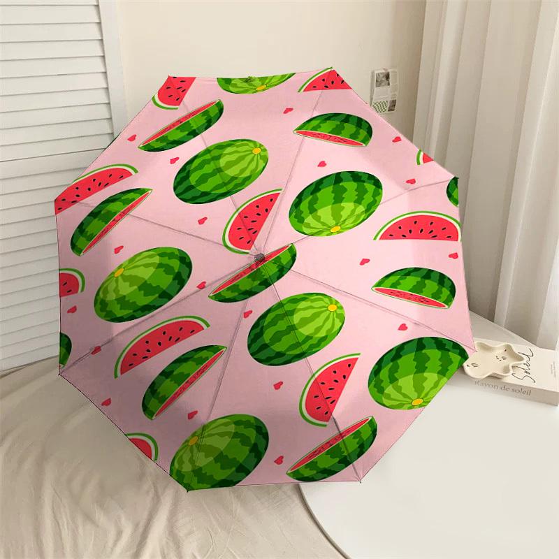 

1PC Watermelon Heart Automatic Open/Close Umbrella Compact Folding Umbrella with 8-Rib Shaft lightweight esign, Highquality Fabric1200A
