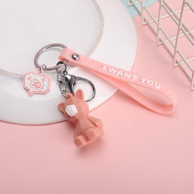 Adorable Geometric Cartoon Silicone Keychains Cute Animal Bag Accessories