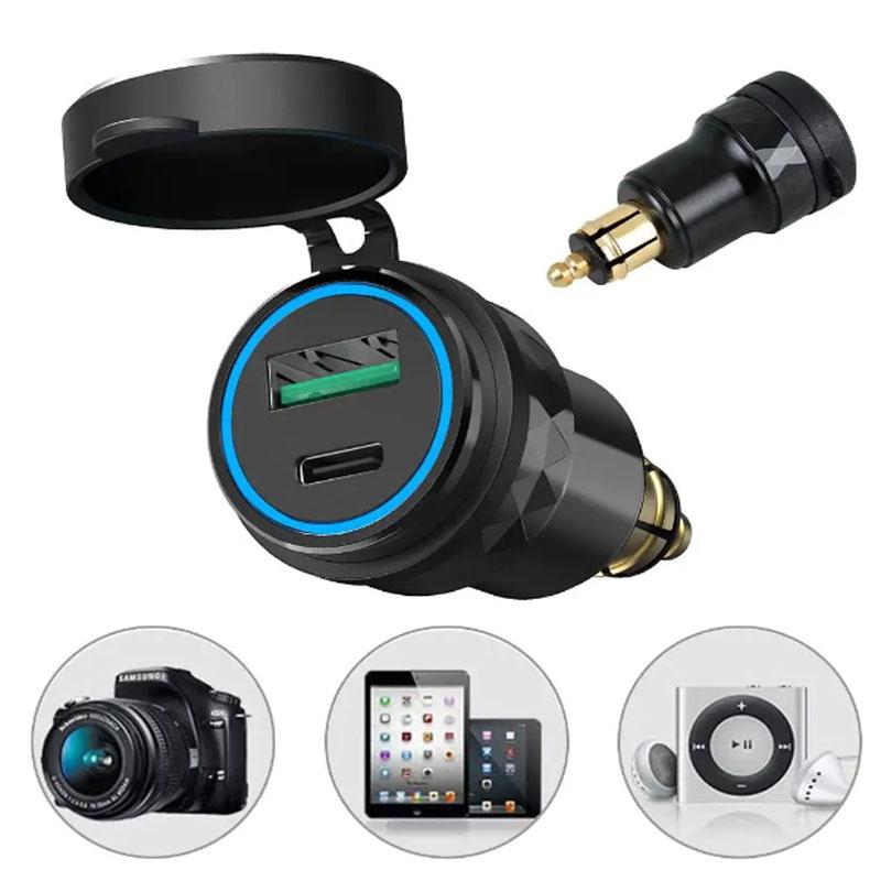 Dual USB Charger Hella DIN Plug Socket Adapter For BMW Ducati Motorcycle 12V-24V High Quality