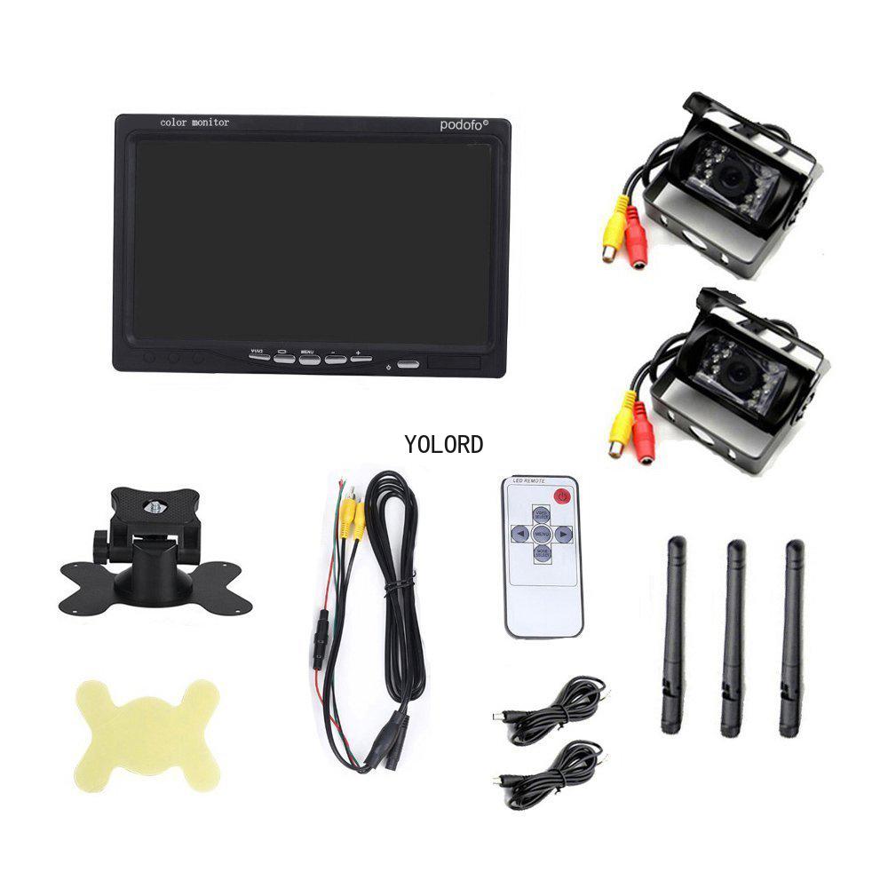 Wireless 2.4g Dual Backup Reversing Cameras and 7" TFT Car Monitor IR Night Vision Rear View Monitor Cam for RV Truck Trail Bus