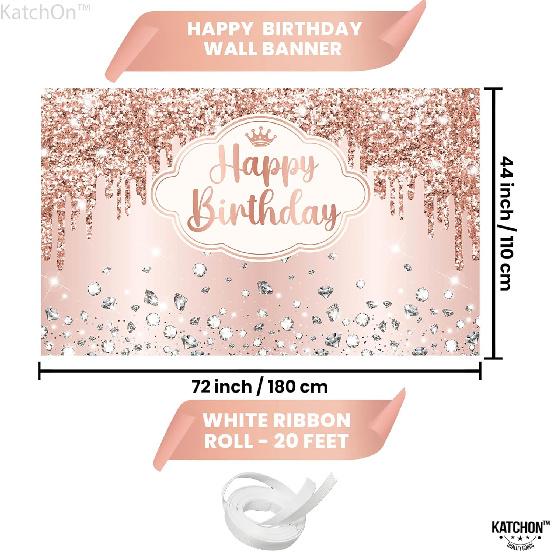 KatchOn, XtraLarge Rose Gold Happy Birthday Banner - 72x44 Inch | Birthday Decorations for Women, Girls | Backdrop Banner for Rose Gold Party
