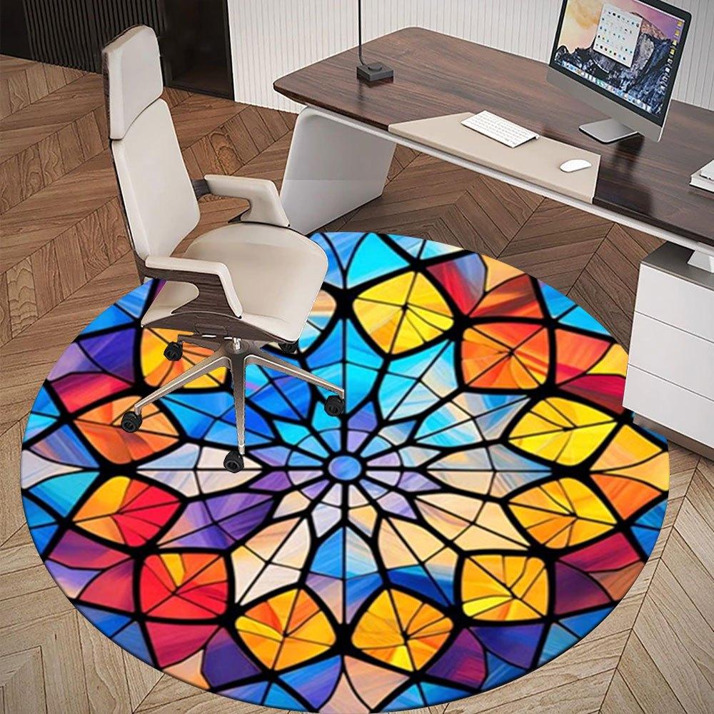 Colorful Stained Glass Mandala Window DecorRound Non-Slip chair mat chair carpet for office Rugs for Office Decor Gift For Valentine's Day Mother's Da