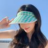 Hair Hoop Style Summer Empty Top Cap Plaid Print Sun Protection Hats Large Brim Sun Hat  Vacation