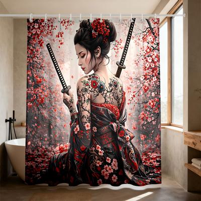1pc Japanese Style Samurai Printed Shower Curtain Multiple Sizes Of Partitions Privacy Hanging Curtain Home Bathroom Decoration