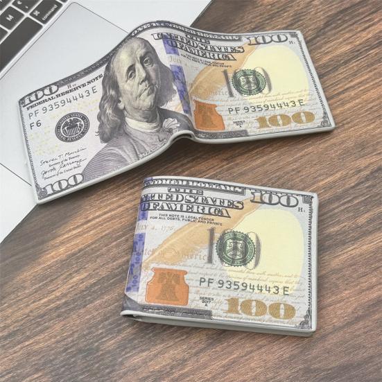Portafoglio Pieghevole da Uomo US Buck Design Banconota da Cento Portacarte di Credito Portasoldi Portafoglio Tascabile Novità Regalo per Papà Fidanzato
