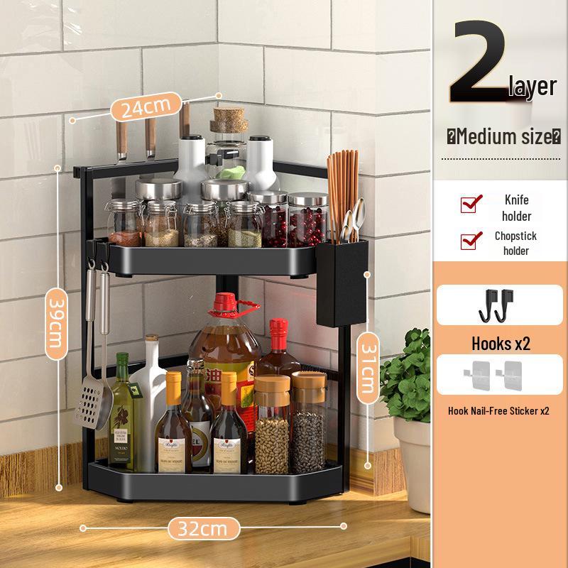 Corner Wall-Mounted Kitchen Spice Rack - No-Drill, Triangle Design for Countertop and Pendant Storage.