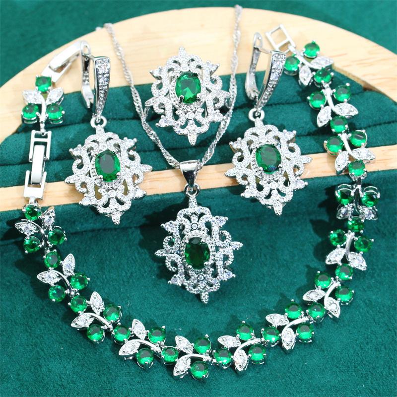 

Европейский и N Стиль Изумруд Мода Преувеличенный Драгоценный Камень Винтажный Дизайн Невесты Ожерелье Серьги Циркон Костюм 10 yards