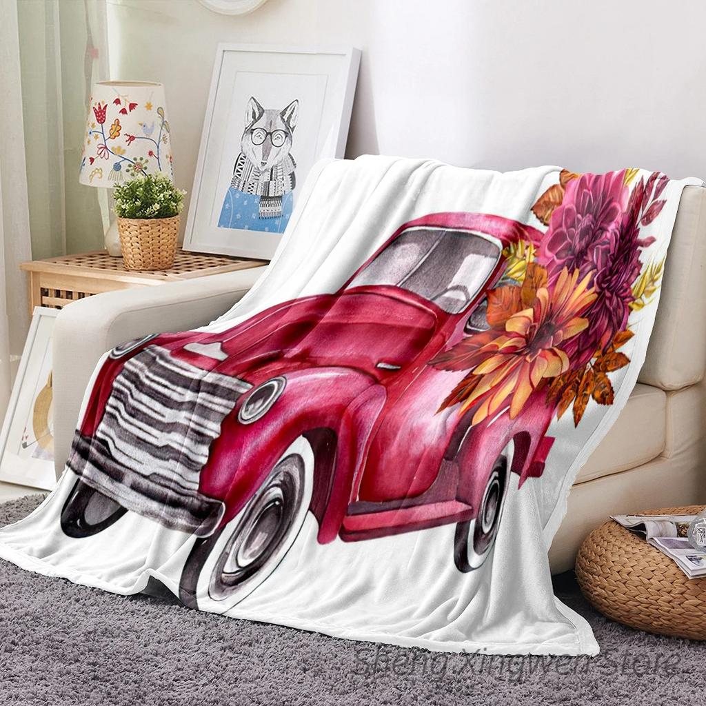 Halloween Watercolor Truck Blanket Warm Four Seasons Pumpkin Print Flannel Blanket Halloween Blanket