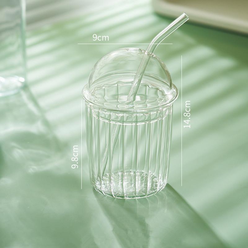 Gestreifter Kaffeebecher Klar Blasen Milchwasserbecher mit Deckel Milchglas Party Hochzeit Frühstück Dessert Trinkbecher