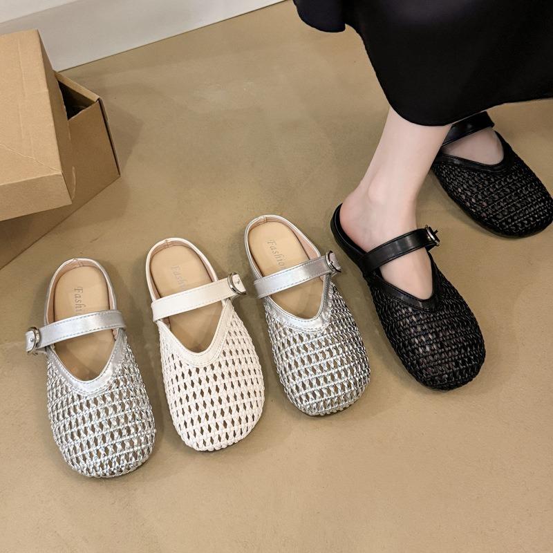 New Mesh Breathable Bag Head Slippers for Women Wearing Flat-bottomed Lazy People In Summer, Half-pedal Slippers for Women
