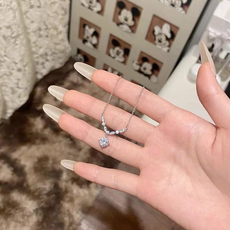 S925 Sterling Silver Galaxy Moissanite Necklace with Zircon Chain - Women’s One Carat Sparkling Pendant, Perfect Christmas Gift