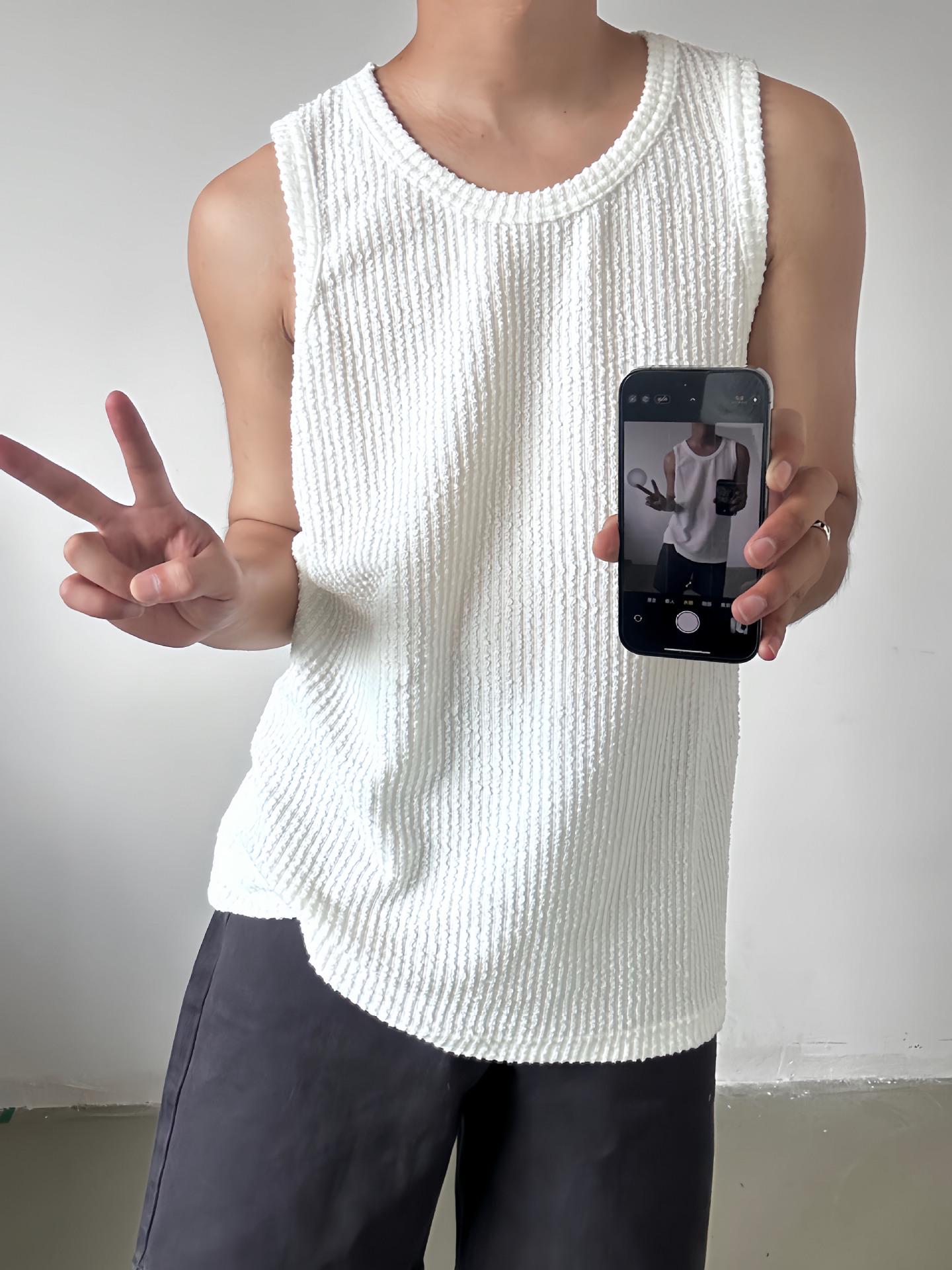 2026 Summer Men s Casual Striped Sleeveless T-Shirt Vest M белый