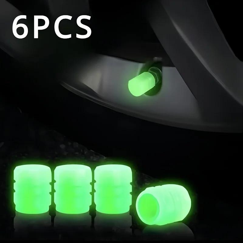 Set of 6 Glow-in-the-Dark Valve Caps | Vibrant neon green design with non-slip grip | Suitable for car, motorcycle.