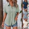 2025 Summer European & American Women's Pure Cotton Solid Color Casual Button Shirt