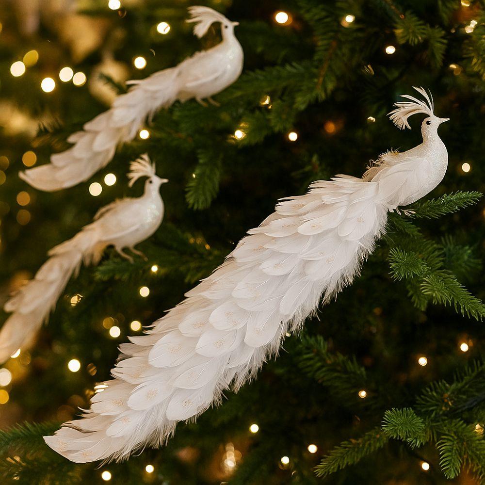 Glitter Feather Christmas Bird Ornaments Long Tail Simulation Peacock  Parties Supplies