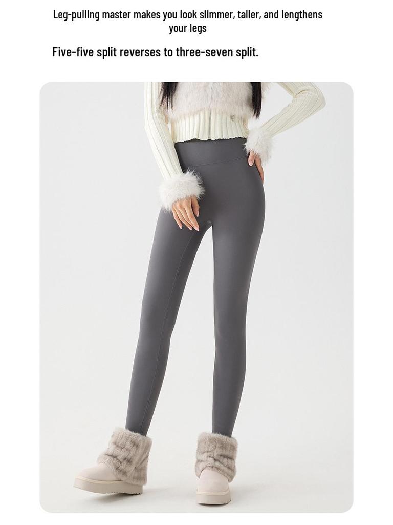 Women's High Waist Fleece Lined Shark Leggings - Cross Waist Tummy Control Yoga Pants for Autumn/Winter