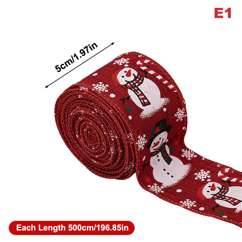 5M Christmas Ribbon Diy Christmas Tree Decoration Wreath Decoration Christmas Tree Snowflakes Snowman Pattern Xmas Holiday Decor