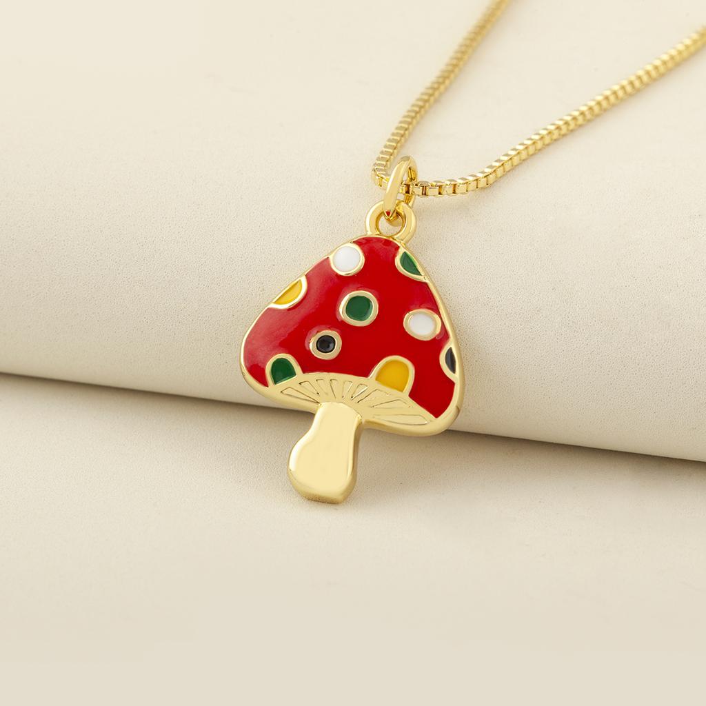 Nidin Cute Enamel Mushroom Pendant Necklace For Women Girls Colorful Zircon Dainty Chain Choker Aesthetic Trendy Jewelry Gifts